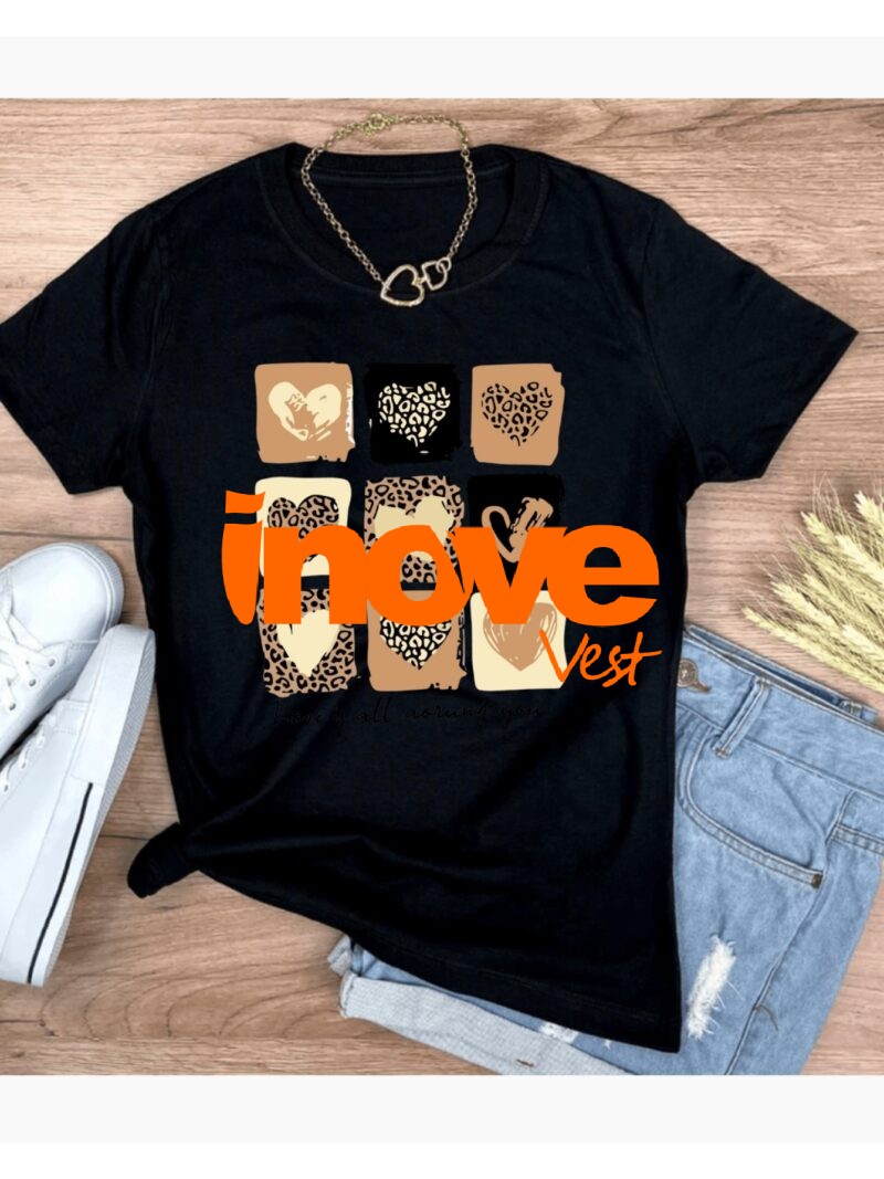 Camiseta Baby Look Feminina Love Coração Animais