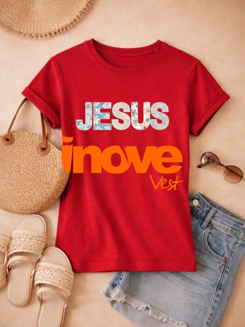 Camiseta Feminina Floral Jesus Delicada 100% Algodão